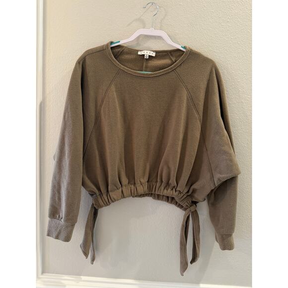 HYFVE Women's Brown Cropped Side Ties Elastic Waist Sweatshirt Pullover Size S - Picture 1 of 5